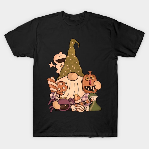 Vintage Retro Halloween Gnomes Pumpkin Candies T-Shirt by koolteas